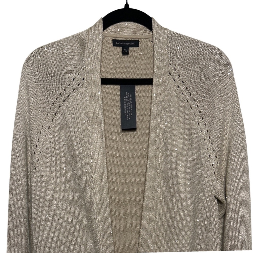 Banana Republic Sparkle Knit Duster‎ Cardigan Beige Women's Size Medium NWT